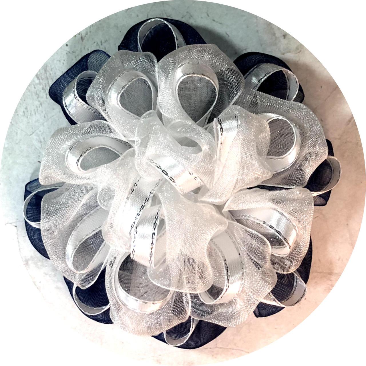 Бантик для волос детский на резинке D11 см Бело-синий (10425)