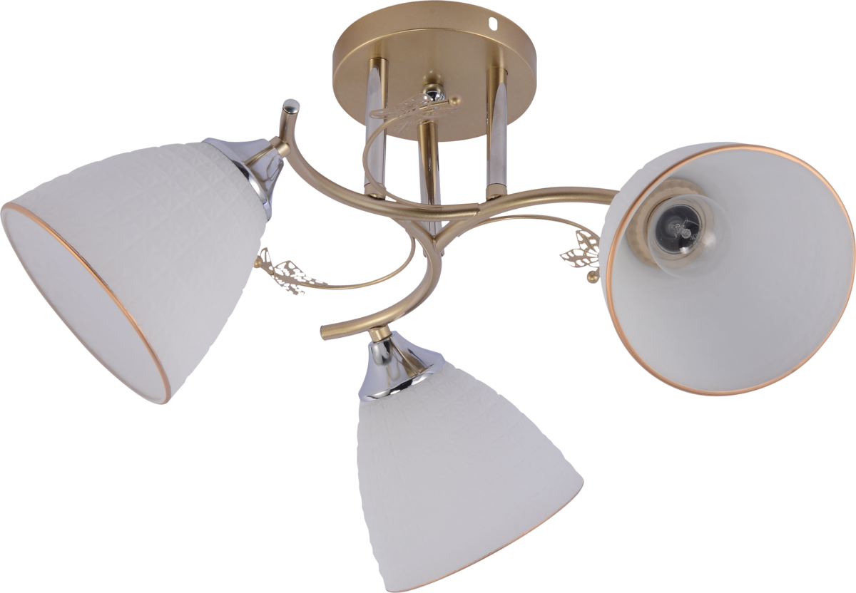 Люстра потолочная Light House SRS-20734/3 плафон белый матовый с каймой Золотой/Хром
