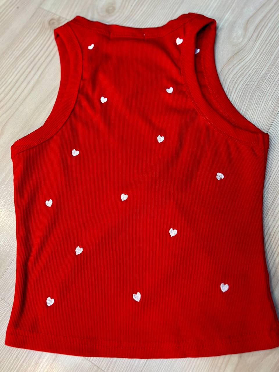 Майка женская W 9223 рубчик вышитые сердца OS Красный (2096) - фото 3 Майка женская W 9223 рубчик вышитые сердца OS Красный (2096) - фото 3