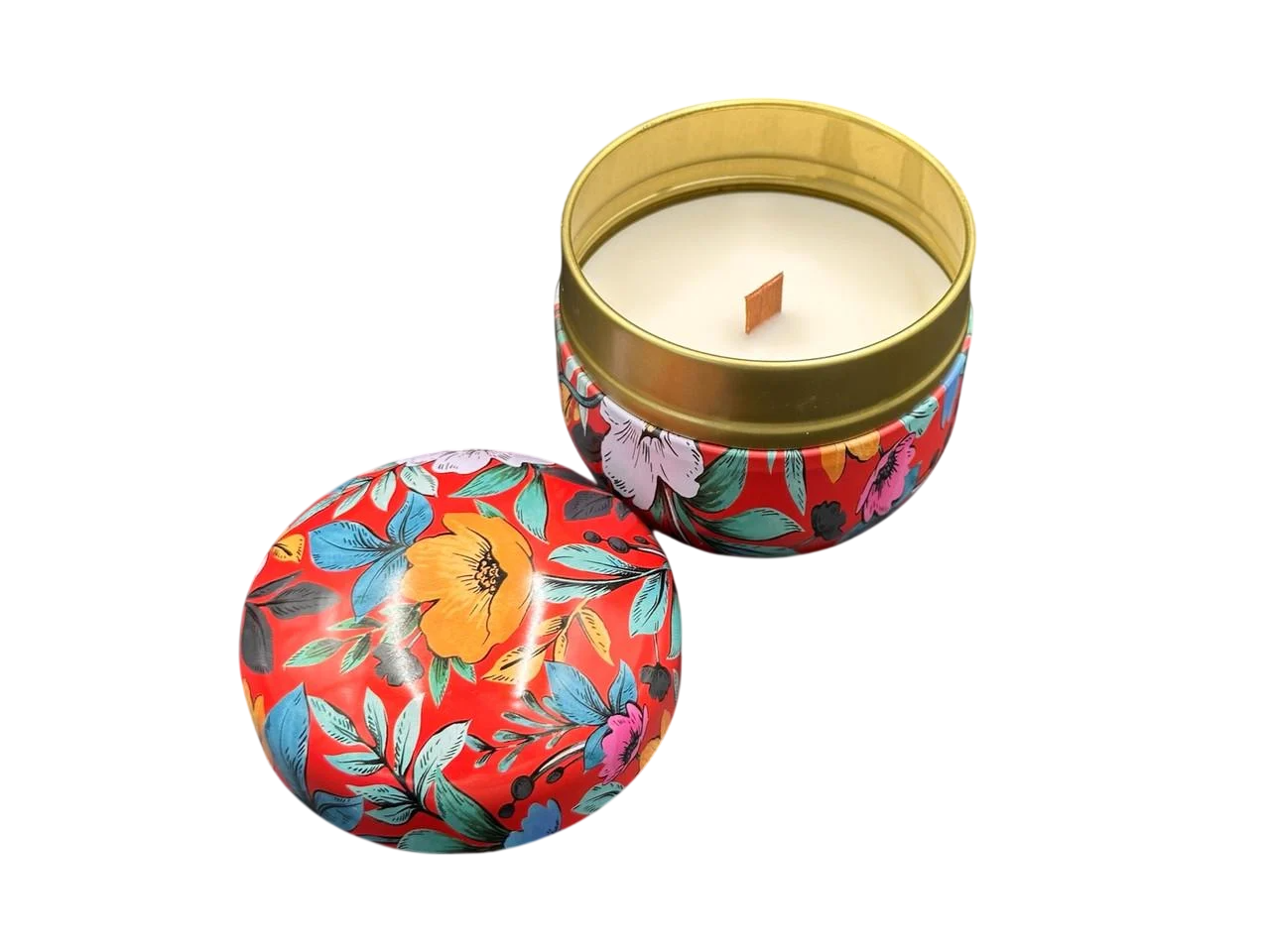 Свічка ароматична Льодовий ванільний ліс у металевому свічнику з дерев'яним гнітом 8,5х8,5 см 240 г Білий (SVB-136)