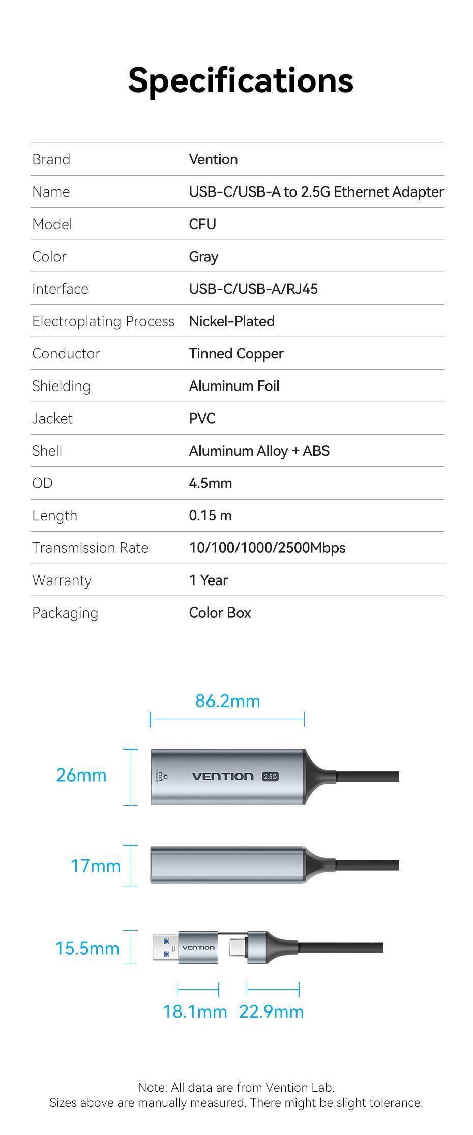 Адаптер сетевой Vention 2.5 гбит/с 0.15 м Серый (CFUHB) - фото 10