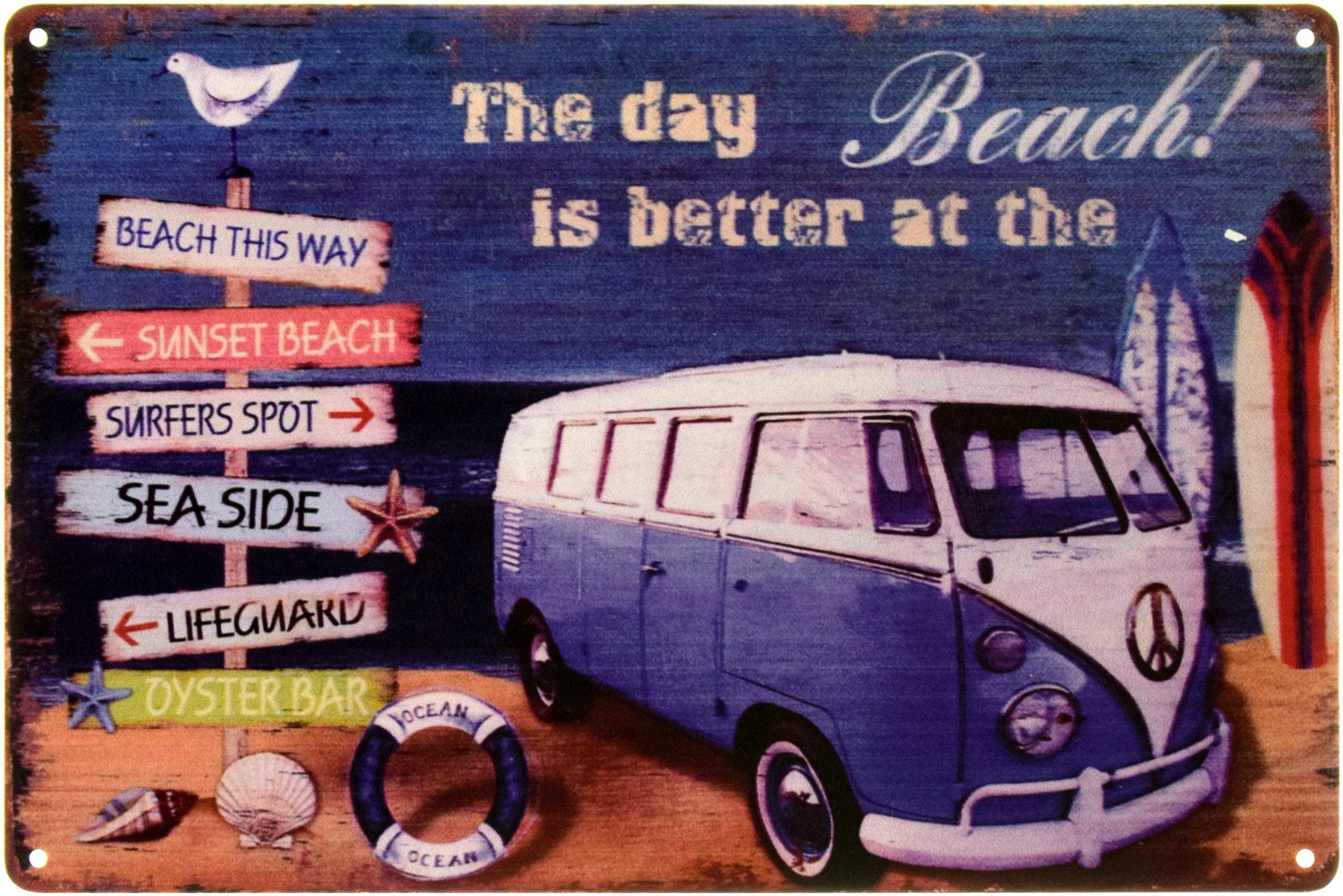 Табличка металлическая Днем Лучше На Пляже!/The Day Is Better At The Beach! 20x30 см