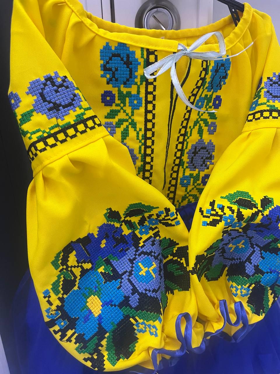 Костюм вышиванка для девочки Цветочный 110-116 см Желто-синий - фото 5