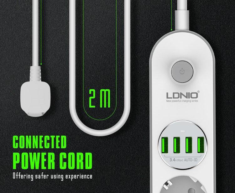 Фльтр мережевий подовжувач LDNIO з USB виходами 4x220 V/4xUSB 2 м. (SE4432) - фото 6