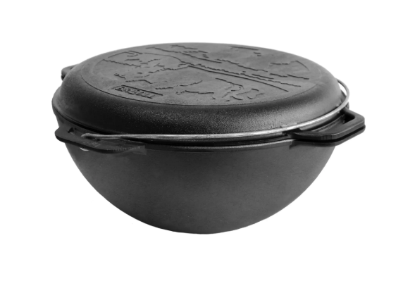 Котел чугунный азиатский Brizoll с чугунной крышкой-сковородкой 12 л - фото 1