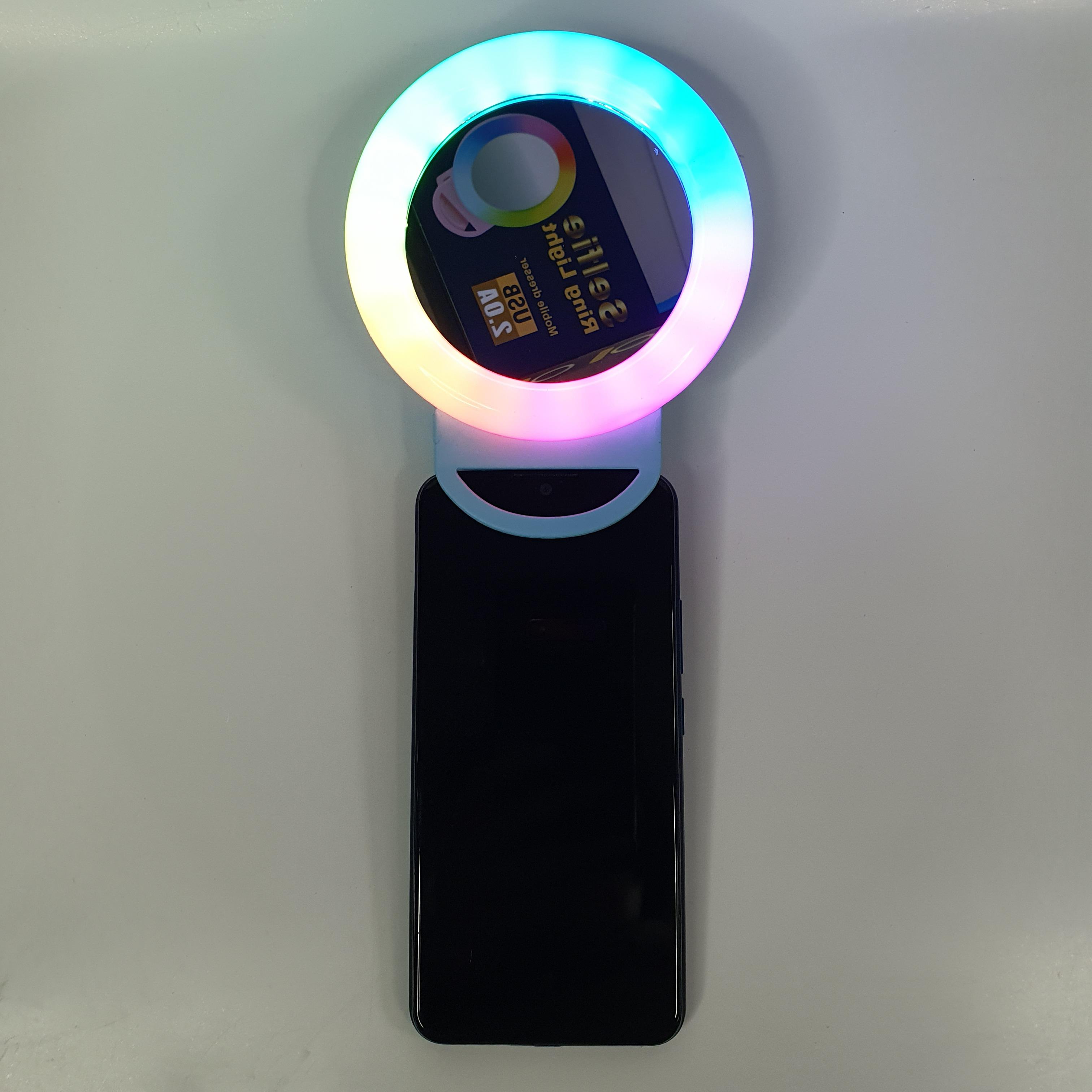 Лампа селфи кольцевая прищепка LED с зеркалом для телефона и планшета RPG 11 см (Selfie Ring Light-A4S-Blue) - фото 5