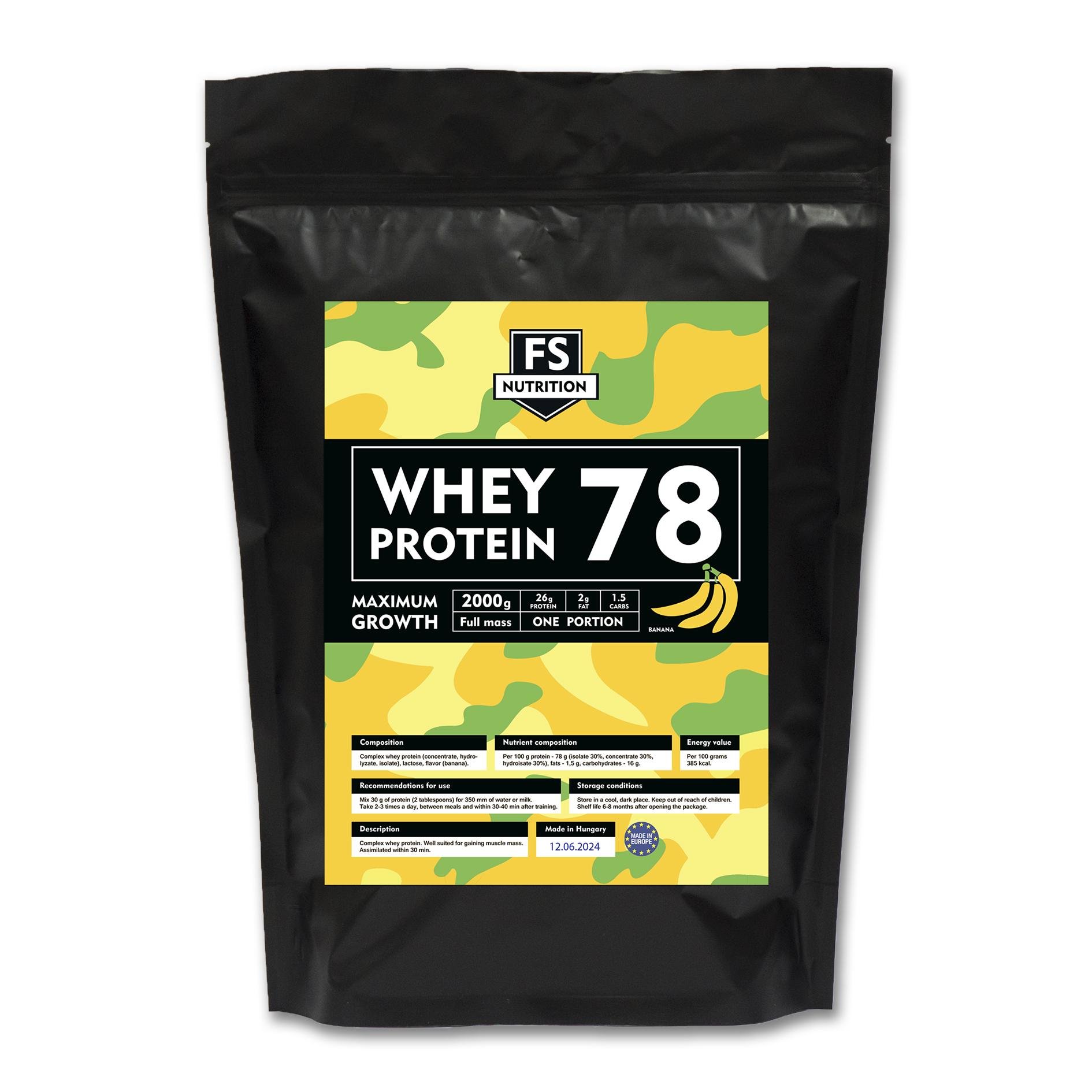 Протеїн сывороточный 78% белка для набора массы банан 2 кг (2734190733)