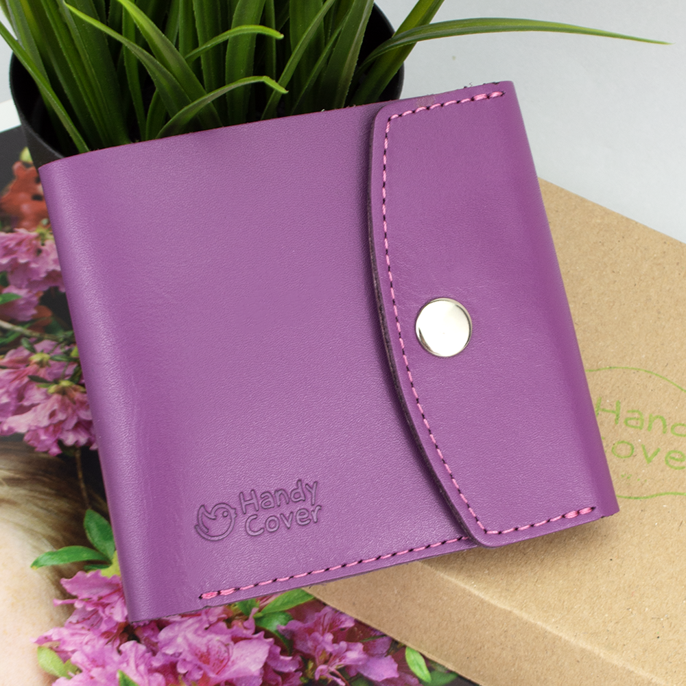 Кошелек женский кожаный Handycover HC0062 маленький на кнопке Фуксия