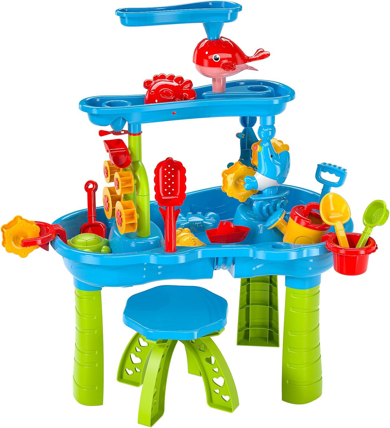 Детский столик-песочница со стулом для игр с песком/водой и аксессуарами для игры 2+