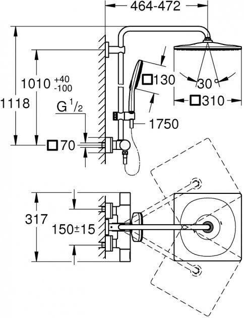 Душевая система Grohe Rainshower Smartactive Cube 310 с термостатом (26649000) - фото 9
