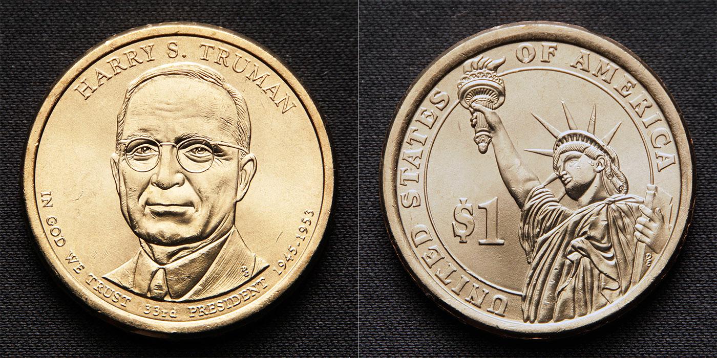 Коллекционная монета США 2015 1 доллар Гарри Трумэн D UNC