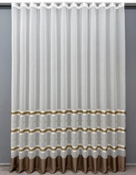 Тюль бамбук в полоску Молочный/Какао/Бежевый (1579т)