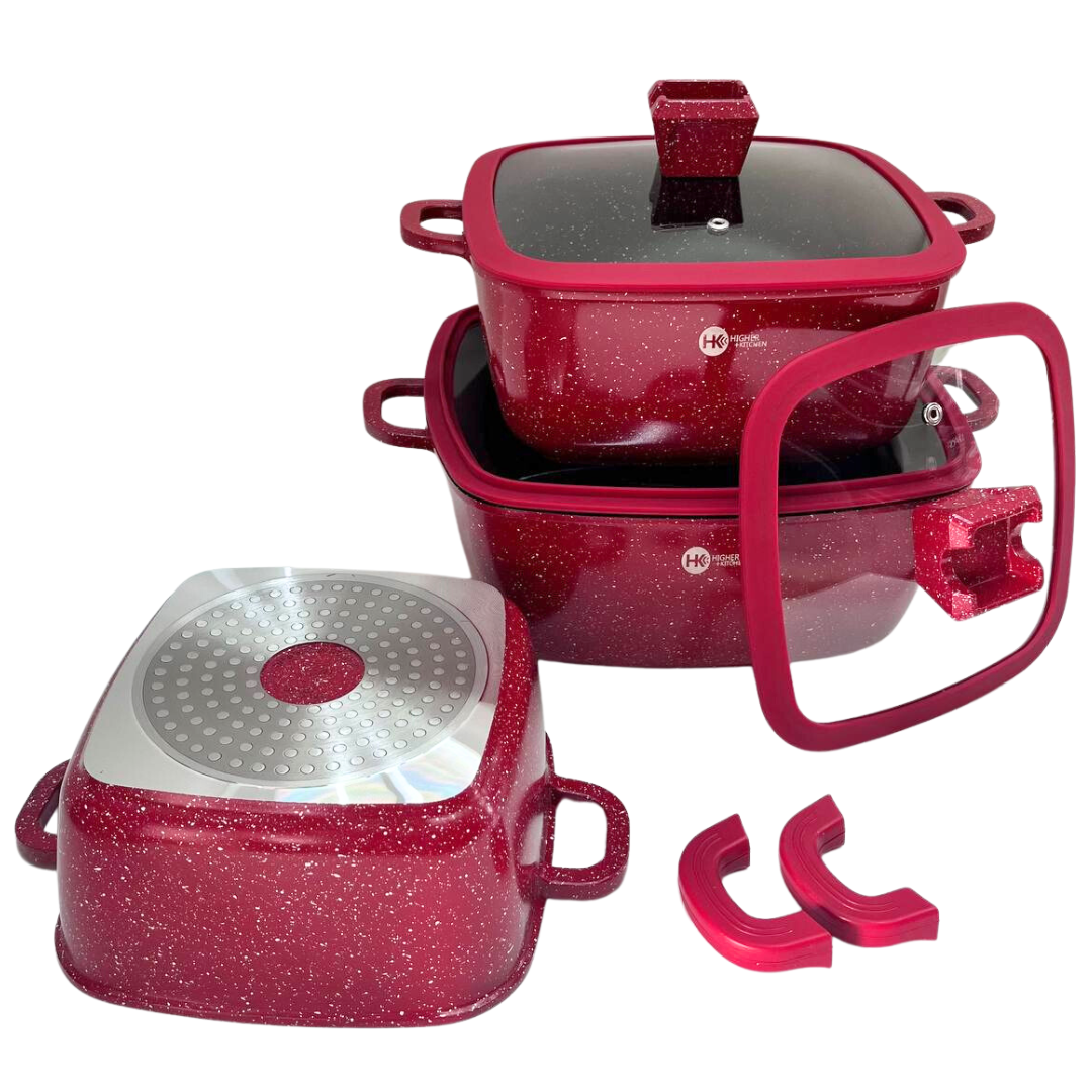 Набір каструль Higher Kitchen HK-323 із гранітним антипригарним покриттям 8 предметів Червоний - фото 4 Набір каструль Higher Kitchen HK-323 із гранітним антипригарним покриттям 8 предметів Червоний - фото 4