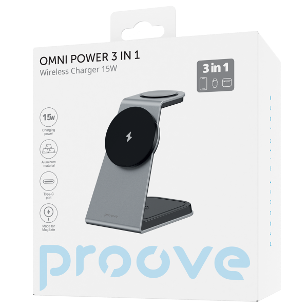 Зарядний пристрій Proove Omni Power 3in1 Wireless magnetic chargers MagSafe бездротовий 15W Чорний (WSOP15020003) - фото 3