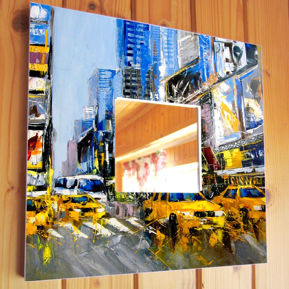 Зеркало настенное в рамке Желтые такси Нью-Йорка Таймс-сквер 260х260 мм (M00045)