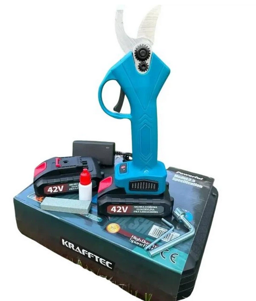 Секатор акумуляторний KRAFFTEC 42V 4 Ah до 38 мм Блакитний