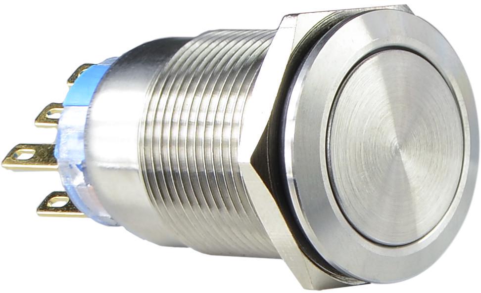 Кнопка TYJ 19-312 металлическая плоская с фиксацией 2NO+2NC (A0140010111)