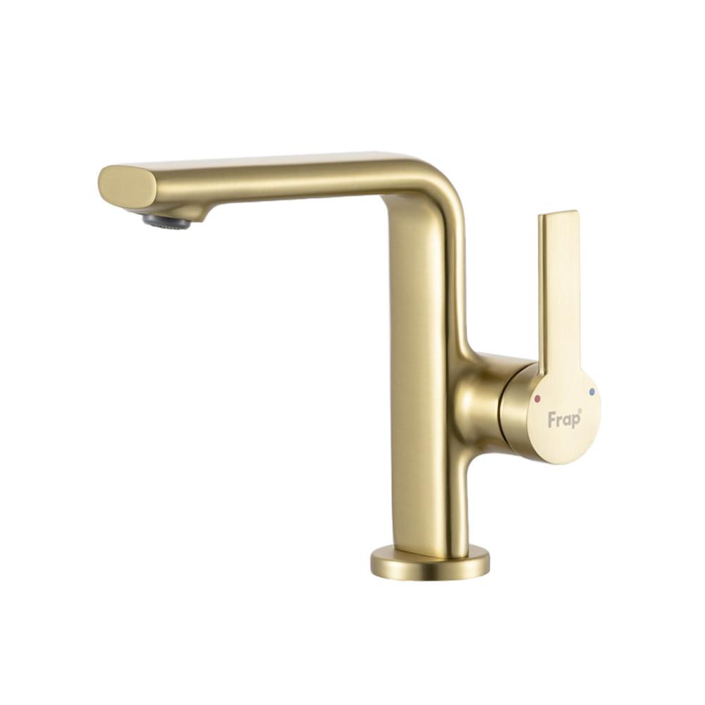 Смеситель для умывальника FRAP F1088-3 литой излив латунь Золотой сатин