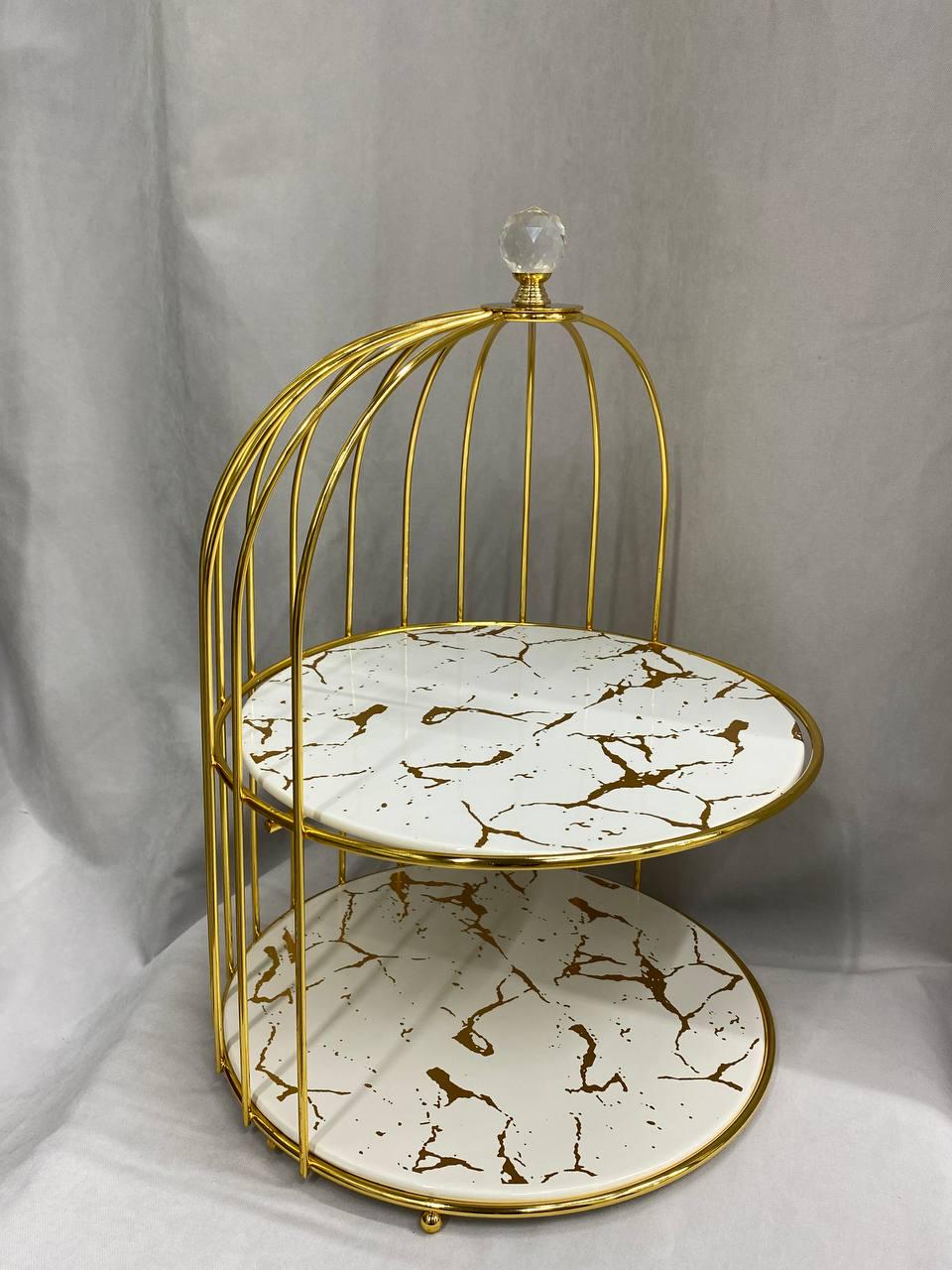 Підставка універсальна дворівнева метал/порцеляна 25х40 см Білий/Золотий Підставка універсальна дворівнева метал/порцеляна 25х40 см Білий/Золотий