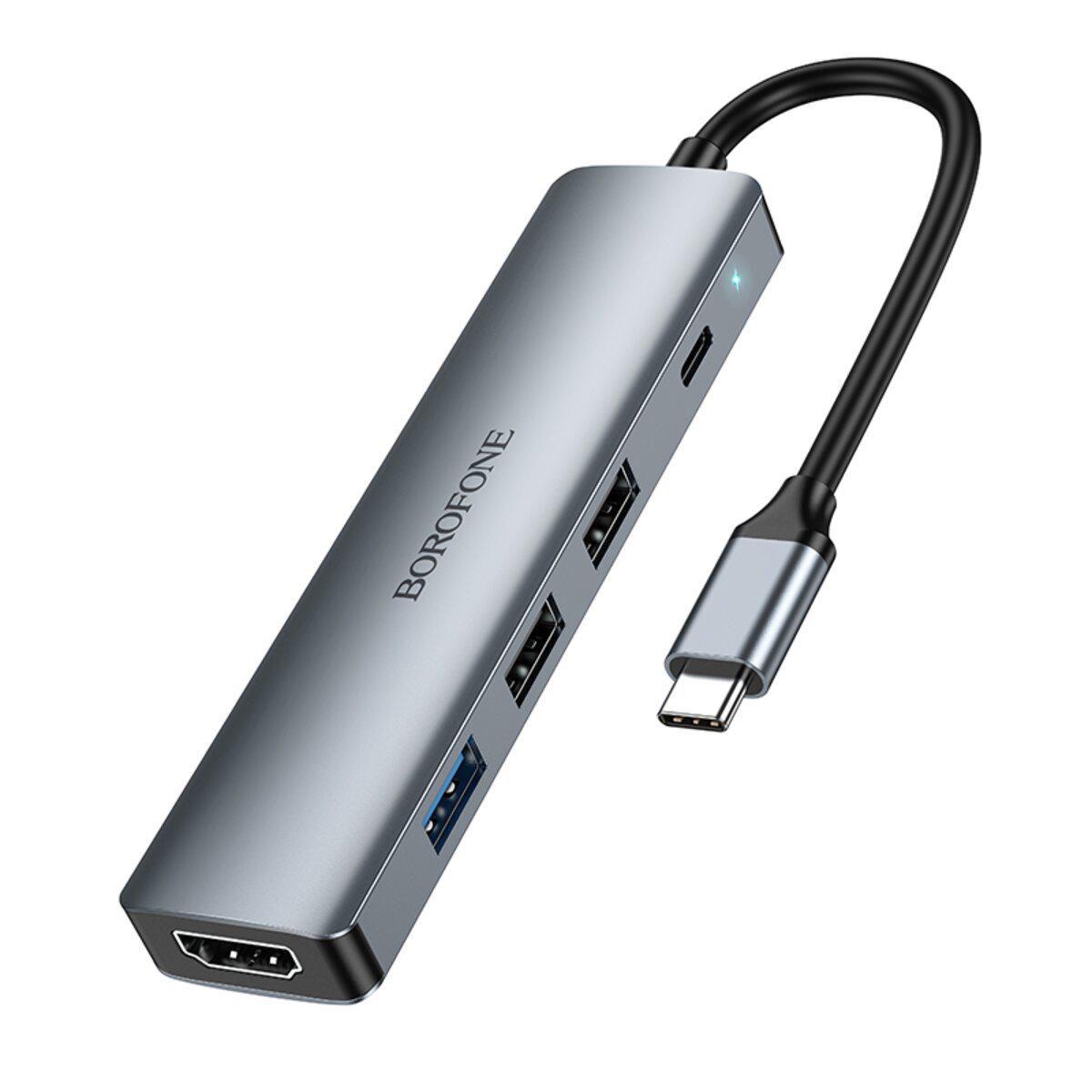 USB-хаб Borofone DH14 Buddy 5в1 USB-C-HDMI Metal Gray (0461c212)