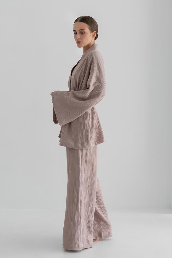 Костюм кімоно з брюками Mokko з мусліну M/L (29517768) - фото 3 Костюм кімоно з брюками Mokko з мусліну M/L (29517768) - фото 3