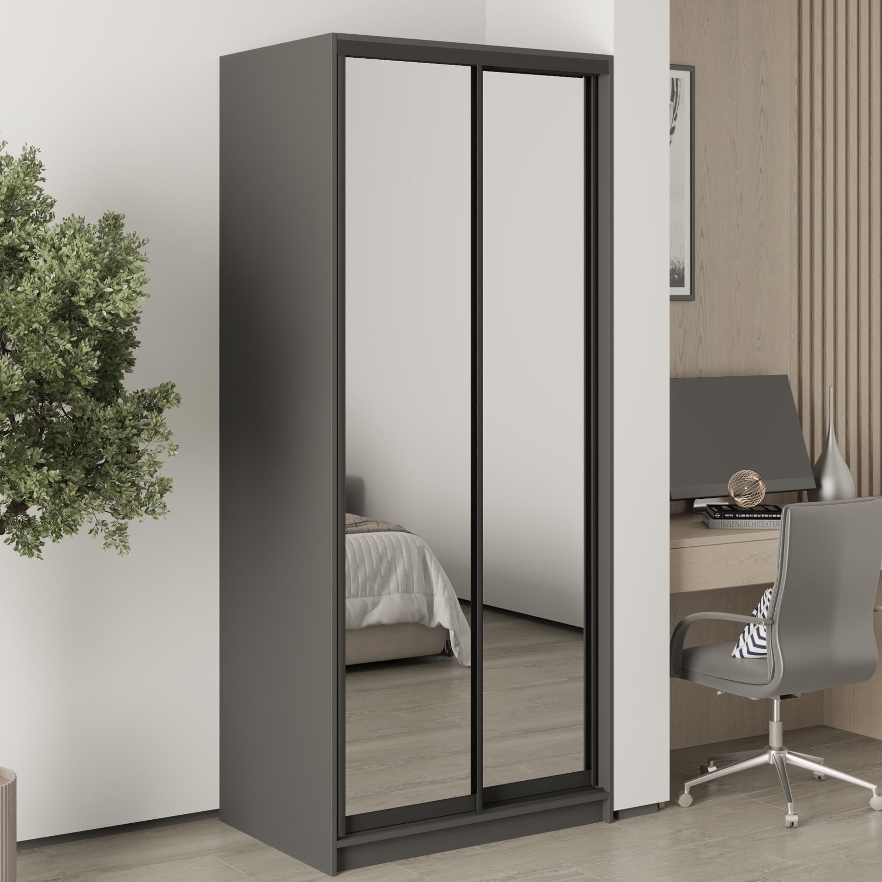 Шафа-купе дводверна MebelStar Уні BG 2 дзеркала 90x45x210 см Антрацит (MBS-11412)