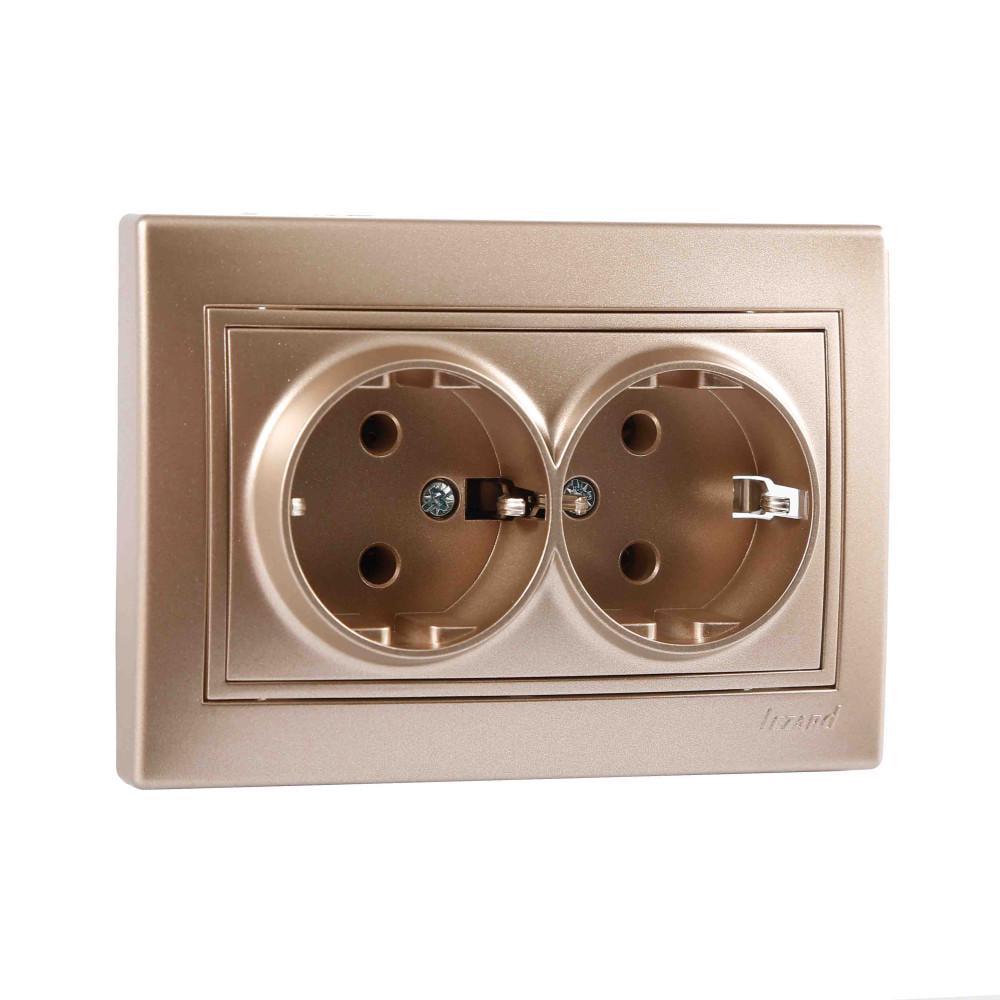 Розетка двойная с заземлением MIRA со вставкой Светло-коричневый перламутр