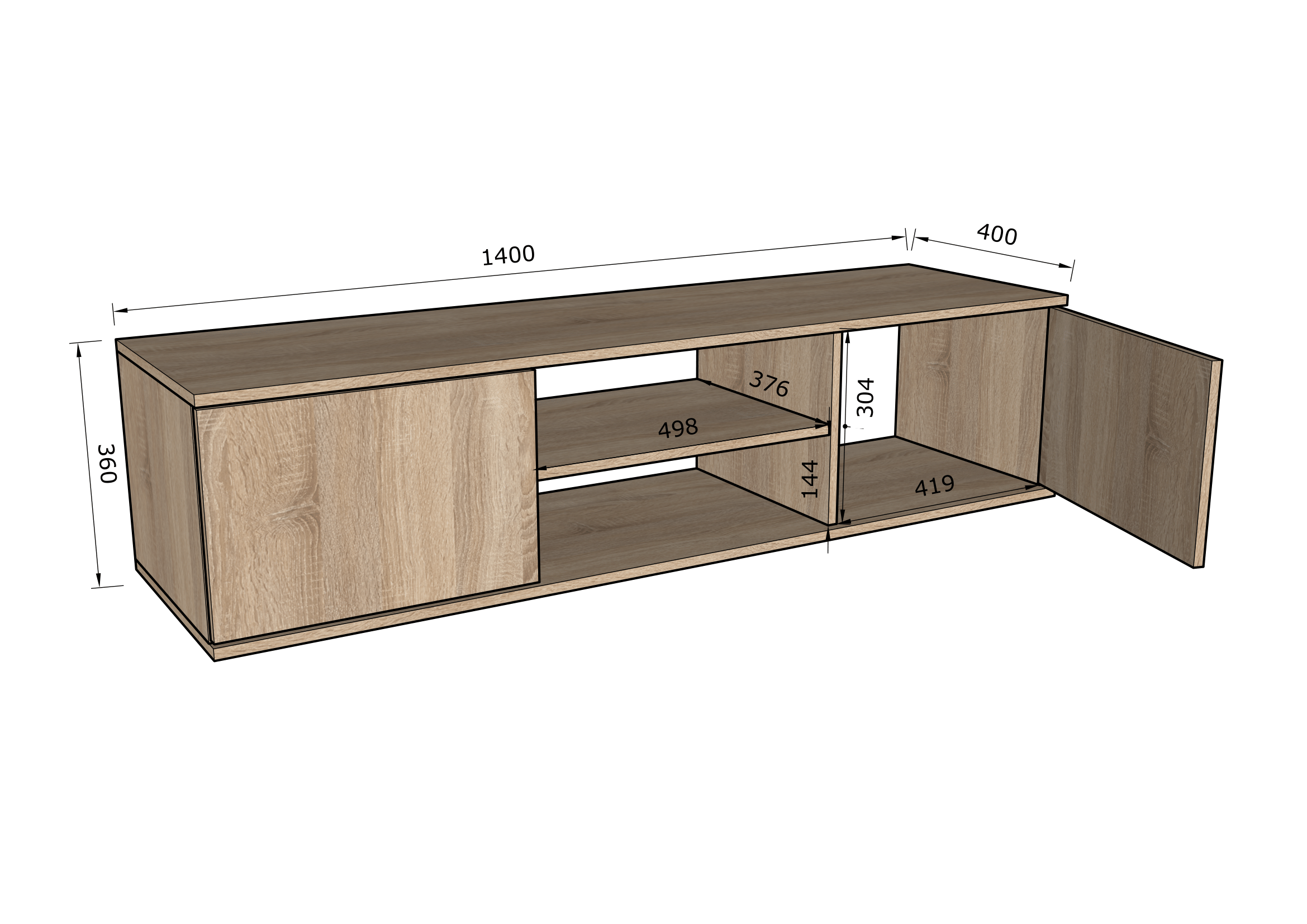 Тумба под телевизор с полками 1400x361x403 мм Белый (MR207-w) - фото 3