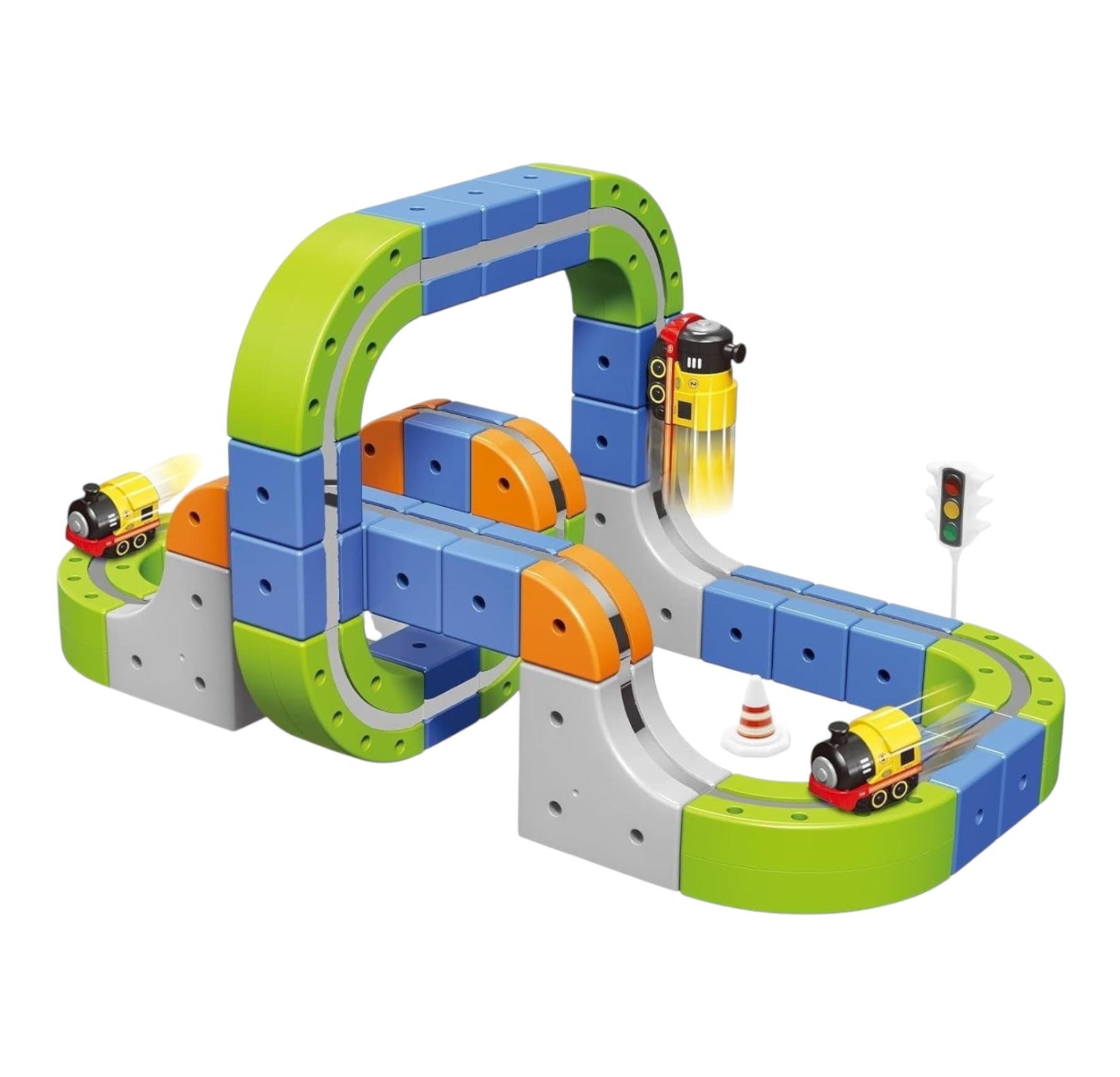 Конструктор-траса магнітний DUMKO Моторний потяг USB з мостом та світлофором 69 дет. (MDUM69)