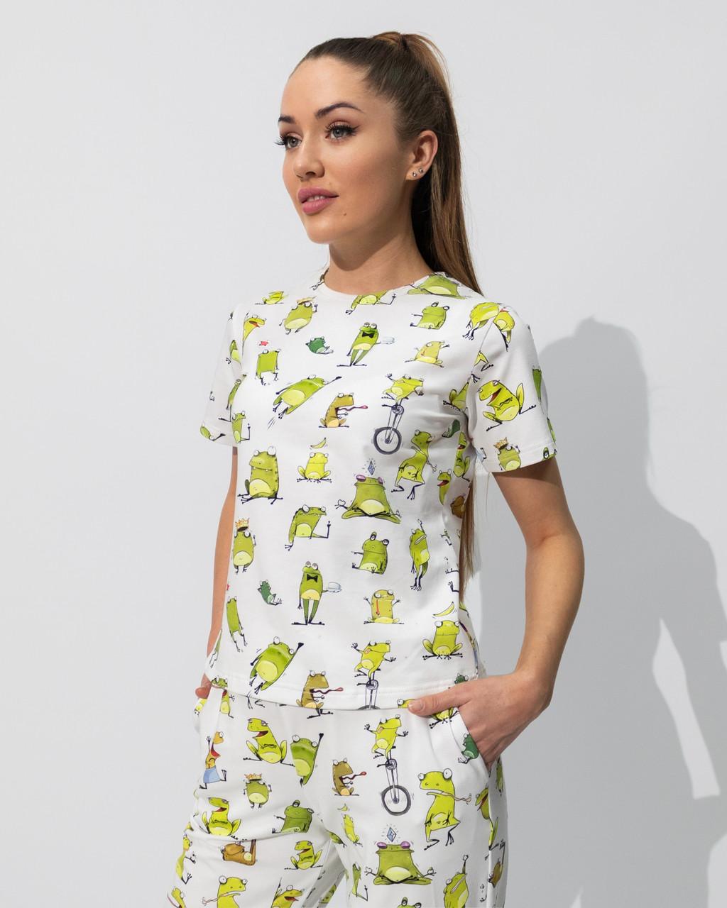 Піжама жіноча з куліра футболка та штани з принтом Жабулі (2179703482)
