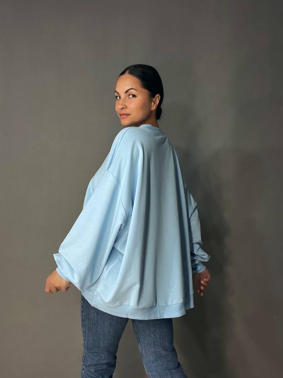 Світшот жіночий MY CITY 3044 широкий дуже вільного крою OS Блакитний (1713) - фото 2 Світшот жіночий MY CITY 3044 широкий дуже вільного крою OS Блакитний (1713) - фото 2