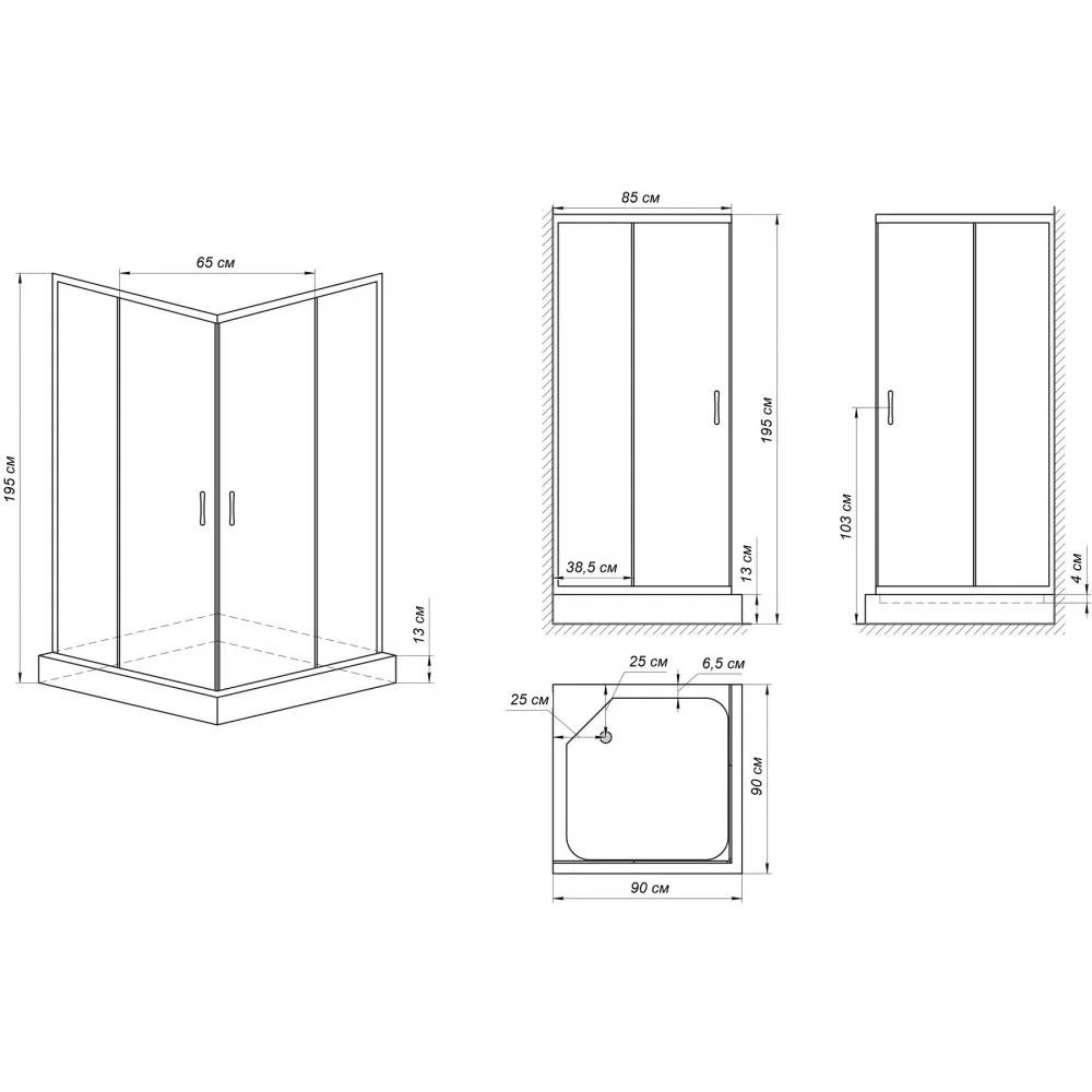 Душова кабіна Line з низьким квадратним піддоном 90х90х195 см Black (000020452) - фото 15