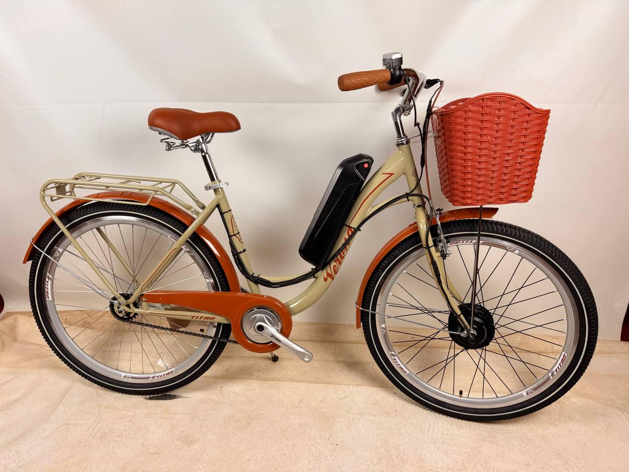 Велосипед з Е-комплектом Cross Verona Latte 26" 36В 350 Вт 10 Ah Мотор MXSUS з кошиком та багажником