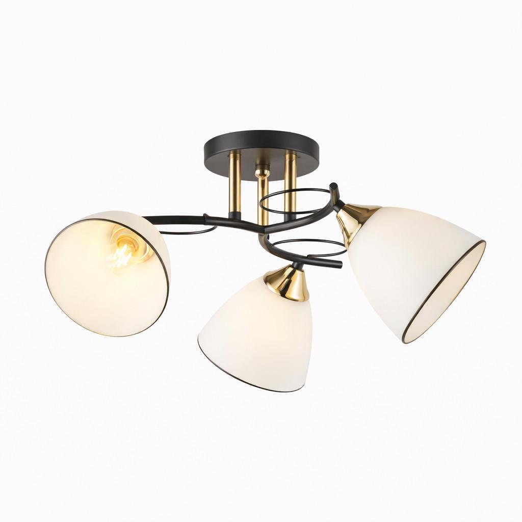Люстра стельова Valeso V 6395-3 BK+FG на три плафони чорна-золотий (2814659565)