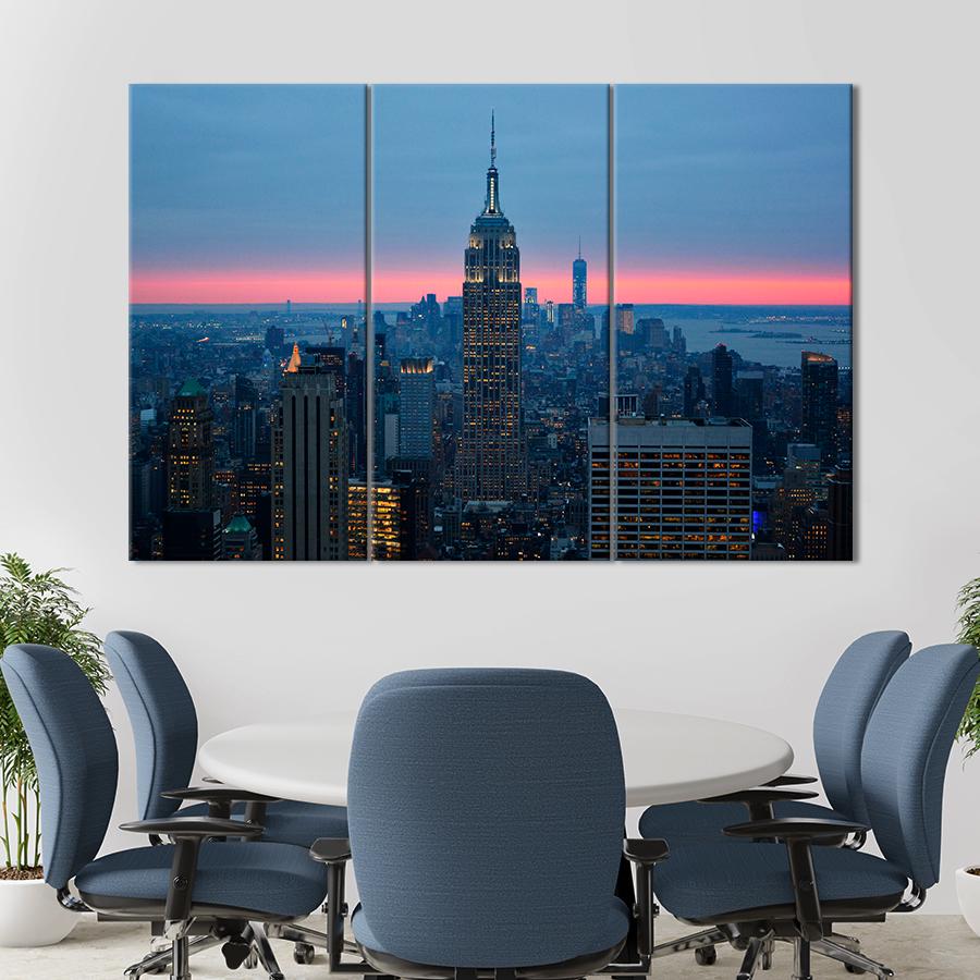 Картина город Эмпайр-стейт-билдинг на фоне вечернего Нью-Йорка 156x100 см (A790-3)
