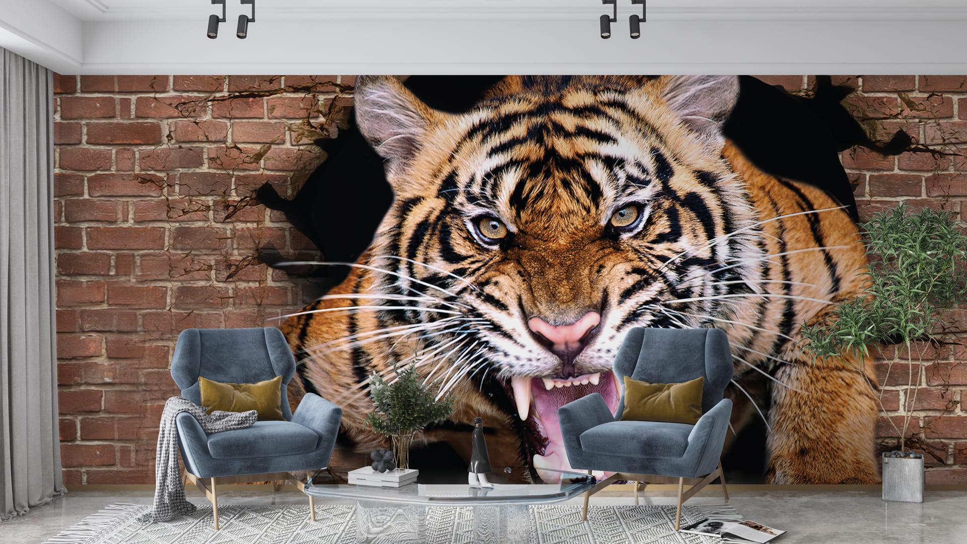 Фотообои флизелиновые Styleo Print-walls 3D Тигр 078 300х200 см (Pw-078)