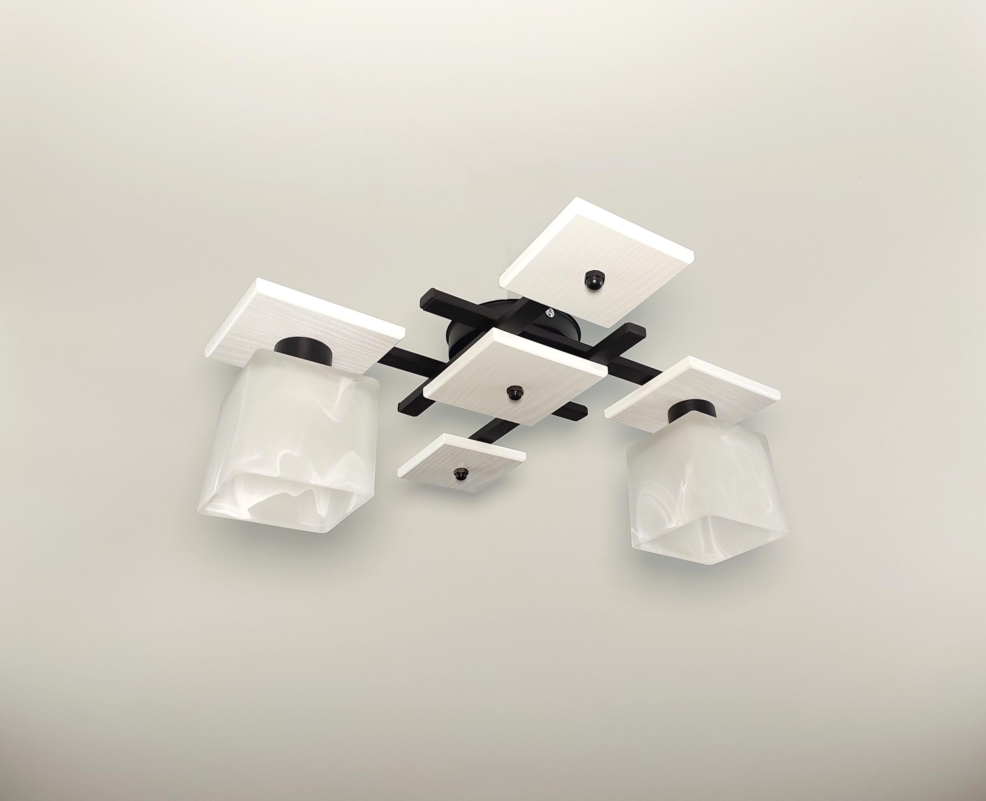 Люстра потолочная 2002/2 на 2 плафона Черный/Белый (21314475)