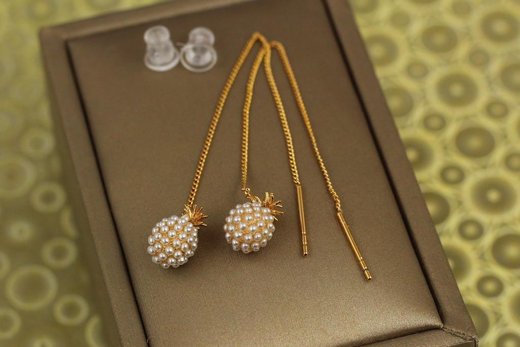 Серьги протяжки Xuping Jewelry ананас с жемчужками 7 см Золотистый (2441259775)