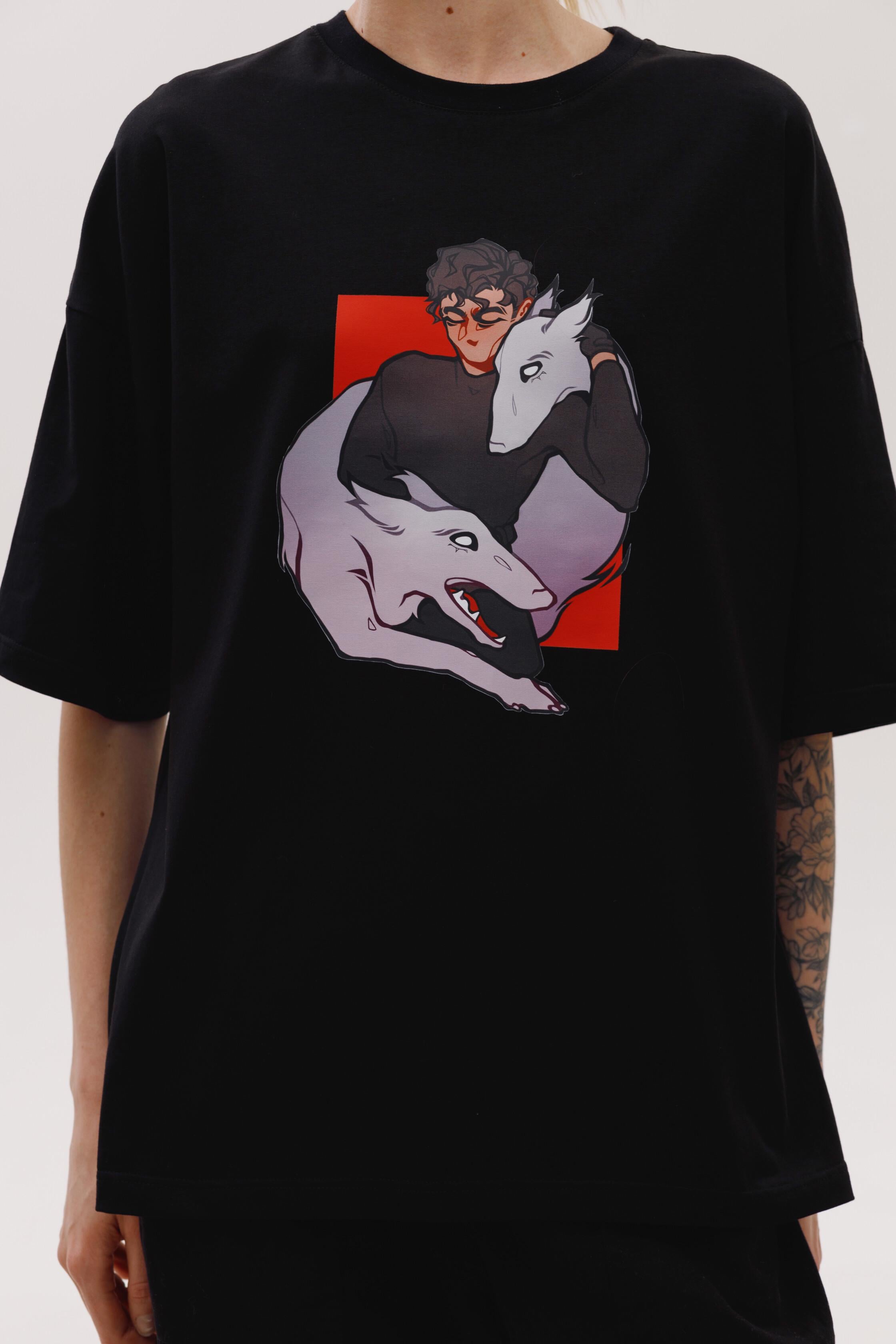 Футболка жіноча оверсайзХлопець і його борзі пси S 170-176 см Чорний