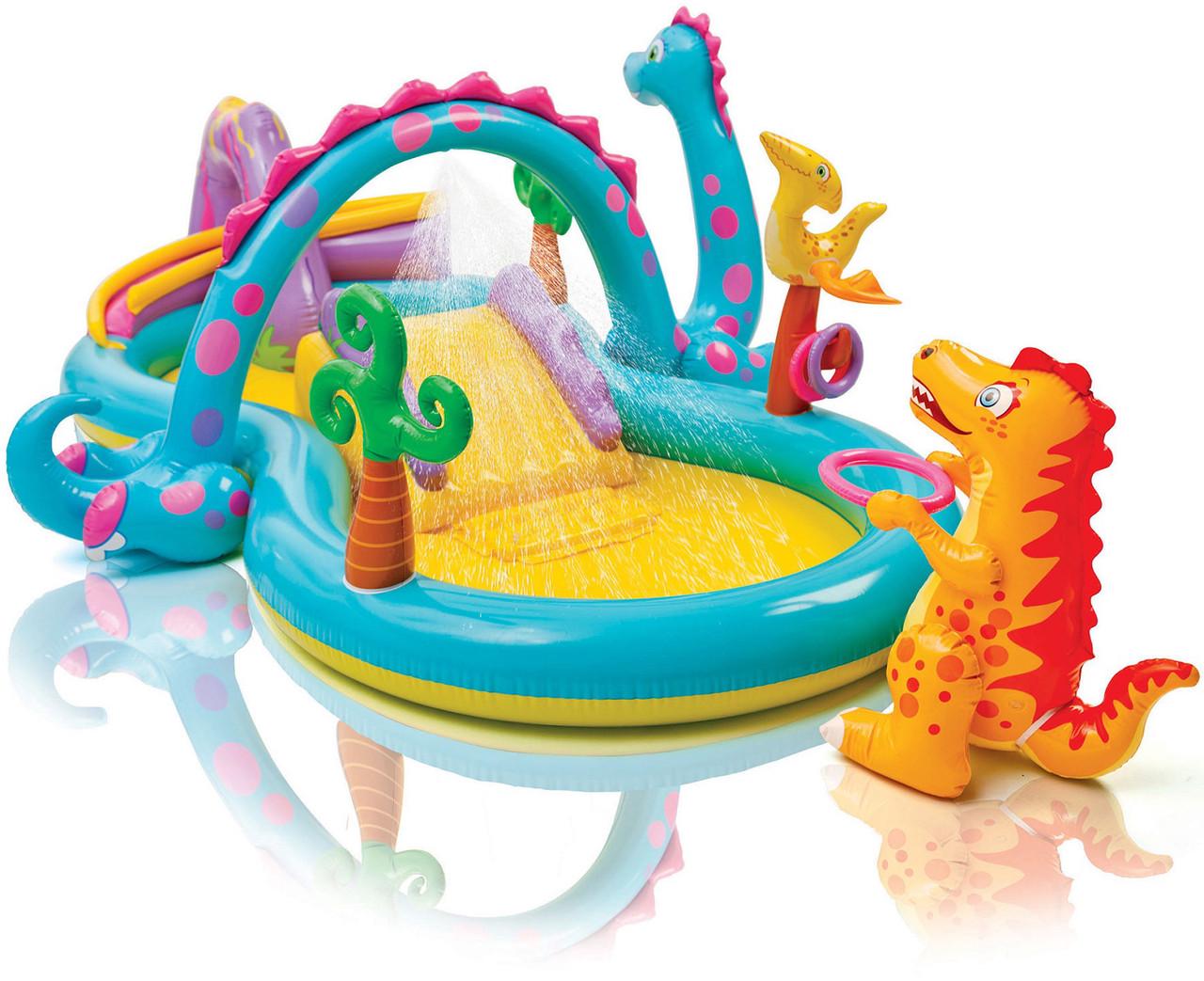 Надувной игровой центр детский Intex Планета Динозавров с горкой 302х229х112 см (31991945)