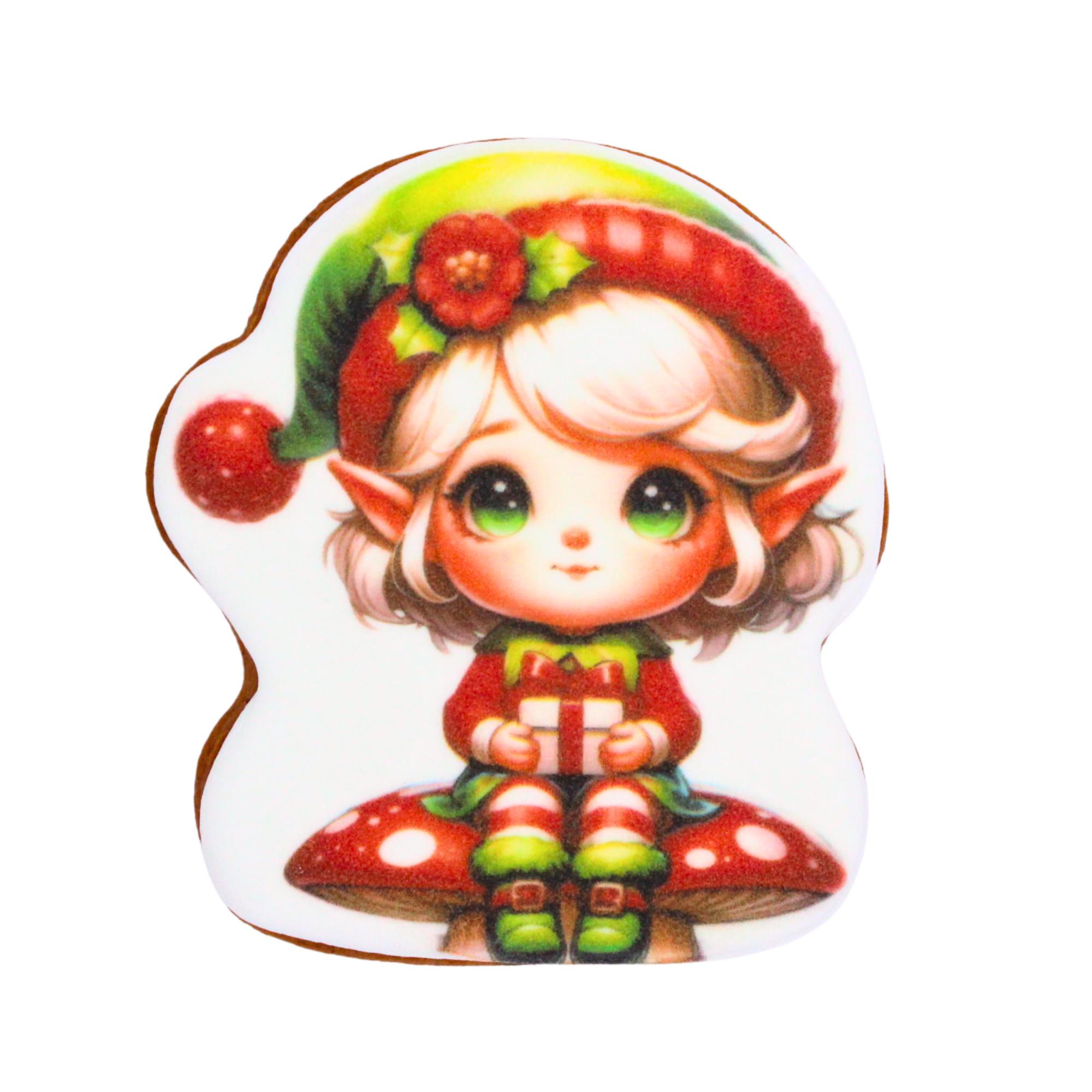 Пряник с принтом Крафт Печиво Новый год Эльф на грибочке 45 г