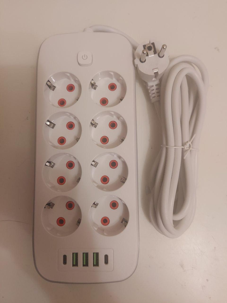 Удлинитель сетевой 8 розеток/4хUSB/Type-C 2500W 3 м Белый (28117565) - фото 2