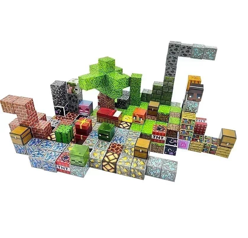 Конструктор детский магнитный Magnetic Blocks Minecraft магнитные кубики 150 блоков 9 фигурок (020/150)