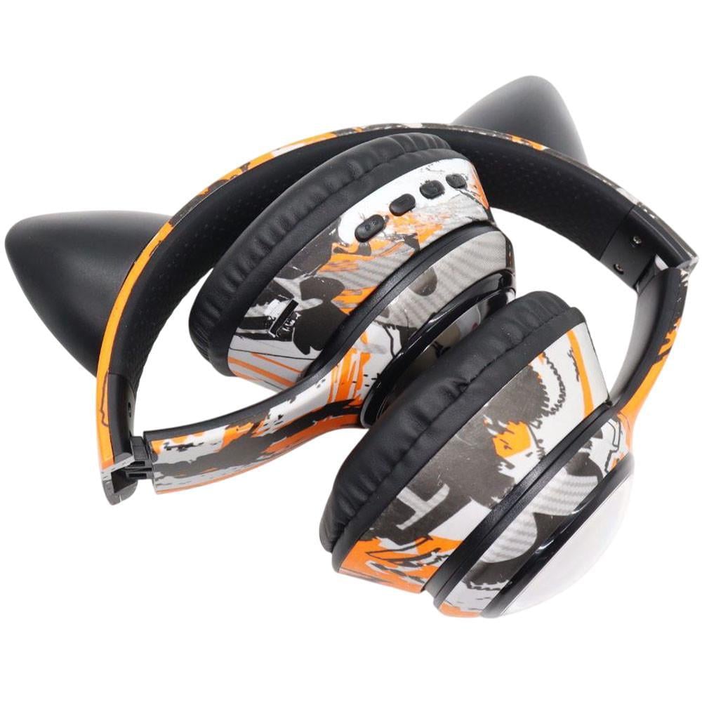 Наушники беспроводные LE-1092 с ушками и LED-подсветкой Orange (784780613)