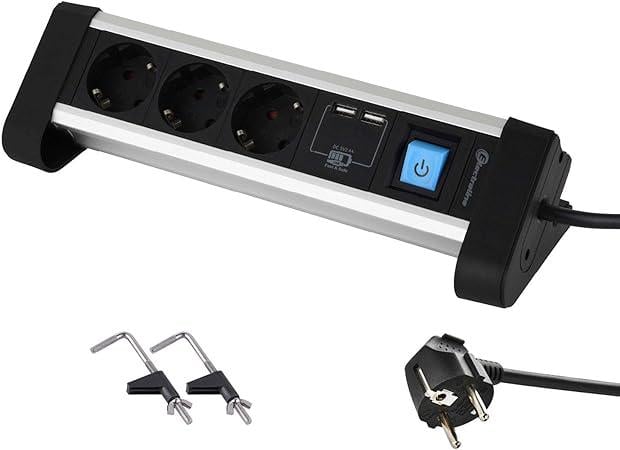 Фільтр-подовжувач мережевий Electraline 2хUSB на 3 розетки з заземленням та кріпленням для столу 2 м (8b6c39d4)
