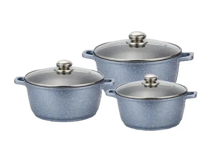 Кухонний набір каструль із кришками Benson BN-299 з литого алюмінію та мармуровим антипригарним покриттям 1,5 л/2,2 л/3,2 л (BN-299)