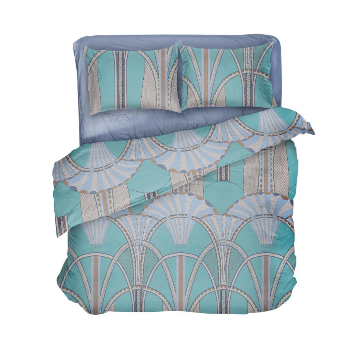 Постільна білизна Lelit поплін євро Блакитний з сірим (L-2042)