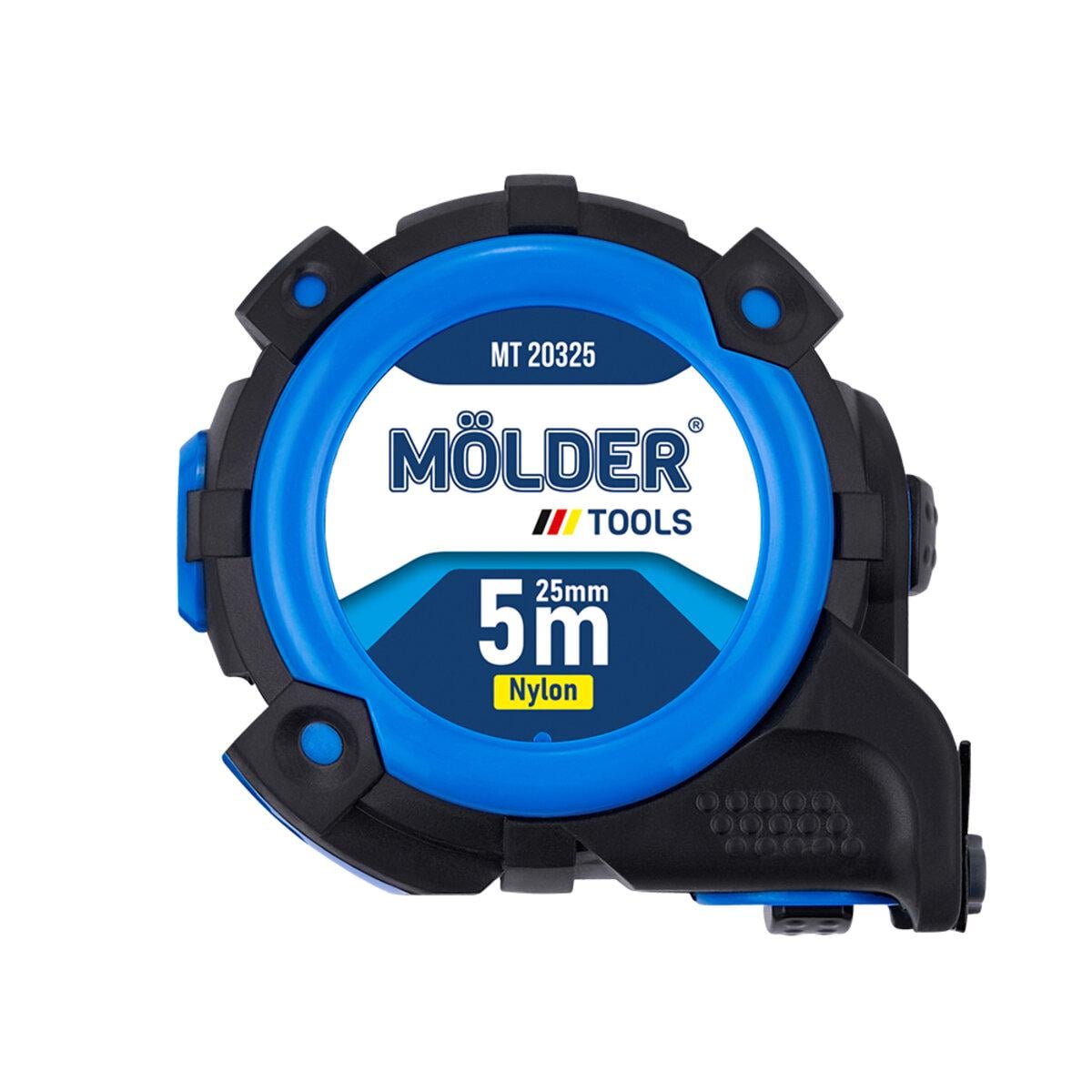 Рулетка Molder нейлоновая с автостопом магнитным двухсторонним зацепом и шкалой 5 м 25 мм (MT20325)