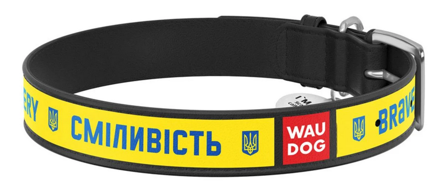 Нашийник для собак шкіряний WAUDOG Design з QR паспортом Сміливість ХL 35 мм 46-59 см Чорний (Collar3606-0231-01)