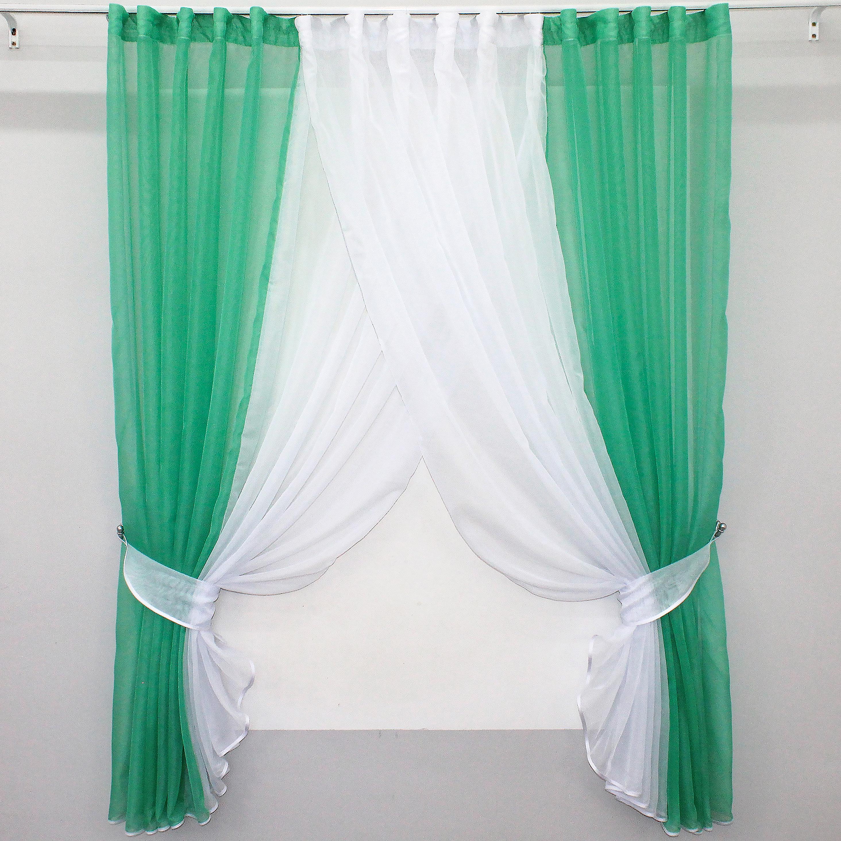 Шторы кухонные VR-Textil №096к с подвязками 400х170 см Мятный/Белый (50-993) - фото 1